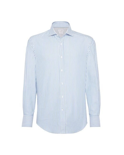 Brunello Cucinelli Striped Slim Fit Shirt With Spread Collar