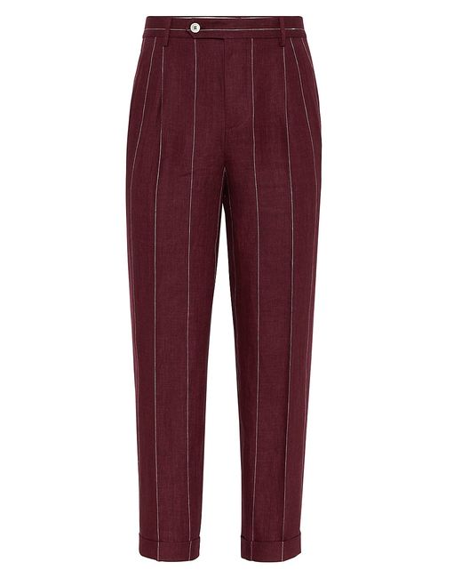 Brunello Cucinelli Wide Chalk Stripe Easy Fit Trousers With Double Pleats And Waist Tabs