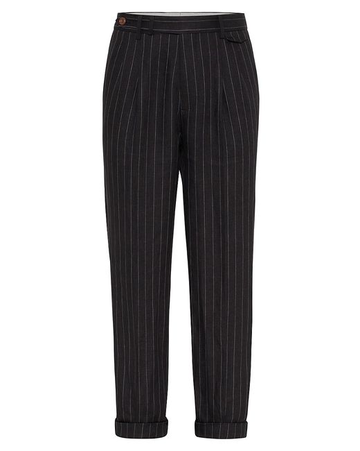 Brunello Cucinelli Chalk Stripe Leisure Fit Trousers With Double Pleats And Tabbed Waistband