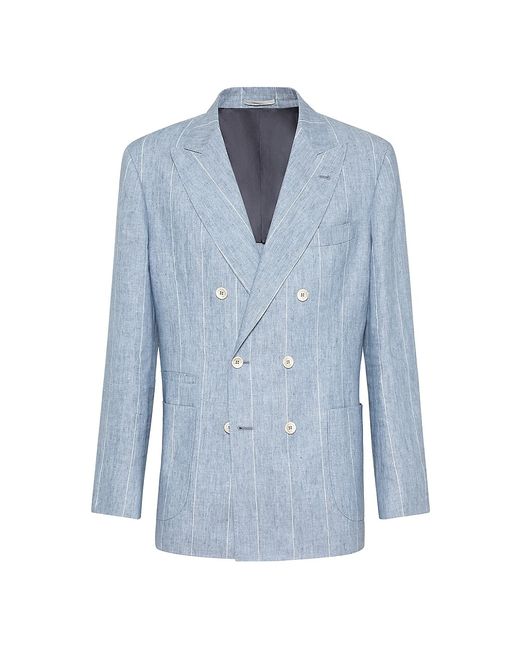 Brunello Cucinelli Wide Chalk Stripe One And A Half Breasted Deconstructed Blazer With Patch Pockets