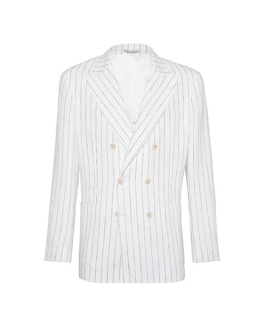 Brunello Cucinelli Chalk Stripe One And A Half Breasted Deconstructed Blazer With Patch Pockets