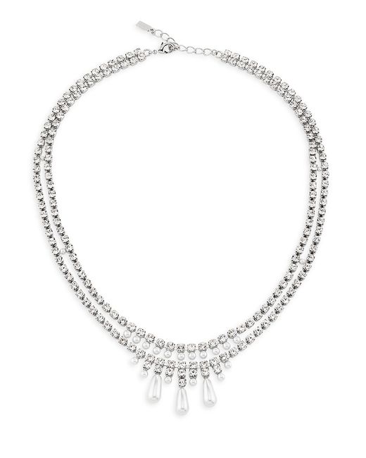 Kenneth Jay Lane Glass Crystal Imitation Pearl Double Layer Necklace