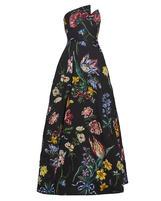 Marchesa Notte Floral Asymmetric Strapless Gown