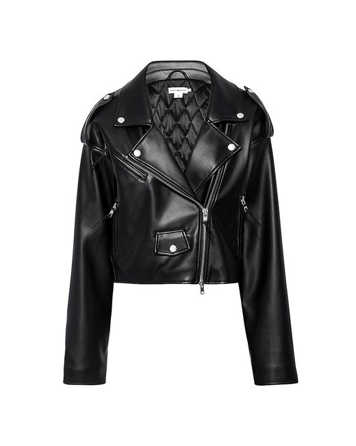 Good American Faux-Leather Cropped Moto Jacket