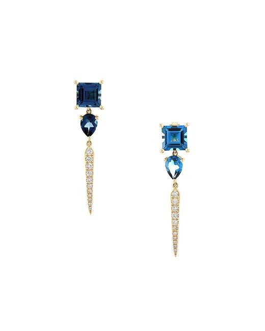 Nina Gilin 14K 0.28 TCW Diamond Blue Topaz Drop Earrings