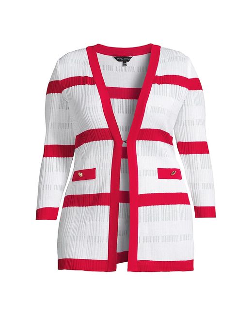 Ming Wang, Plus Size Colorblocked Striped Knit Cardigan