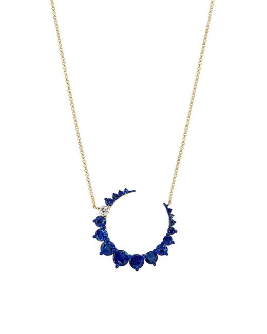 Saks Fifth Avenue Collection 14K Blue Sapphire 0.11 TCW Diamond Crescent Moon Pendant Necklace