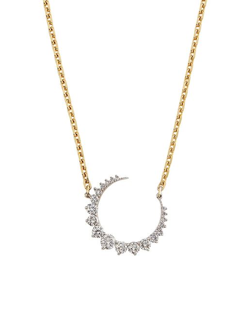 Saks Fifth Avenue Collection Two-Tone 14K Gold 0.98 TCW Diamond Crescent Moon Pendant Necklace