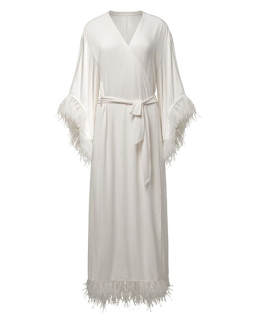 WeWoreWhat Long Feather-Trimmed Robe