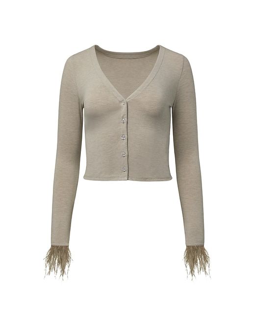 WeWoreWhat Feather-Trimmed Crop Cardigan