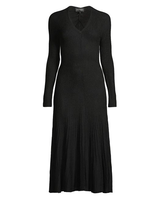 Emporio Armani Pleated Ribbed-Knit Midi-Dress