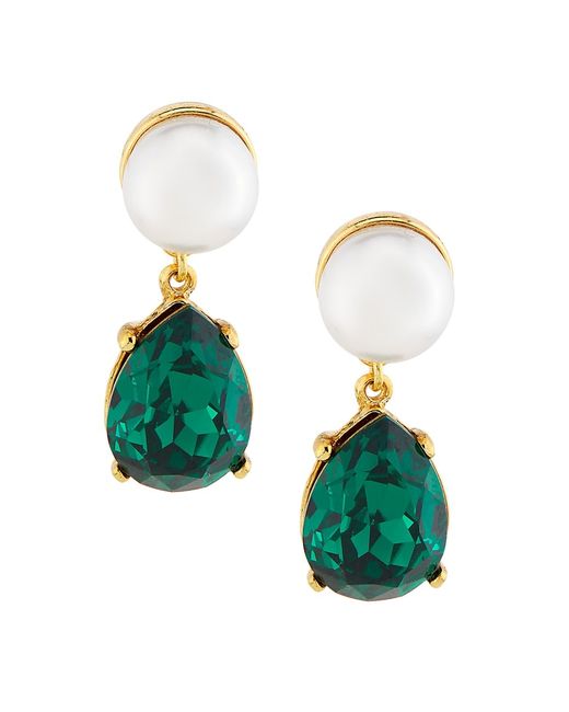 Kenneth Jay Lane Goldtone Imitation Pearl Glass Crystal Drop Earrings