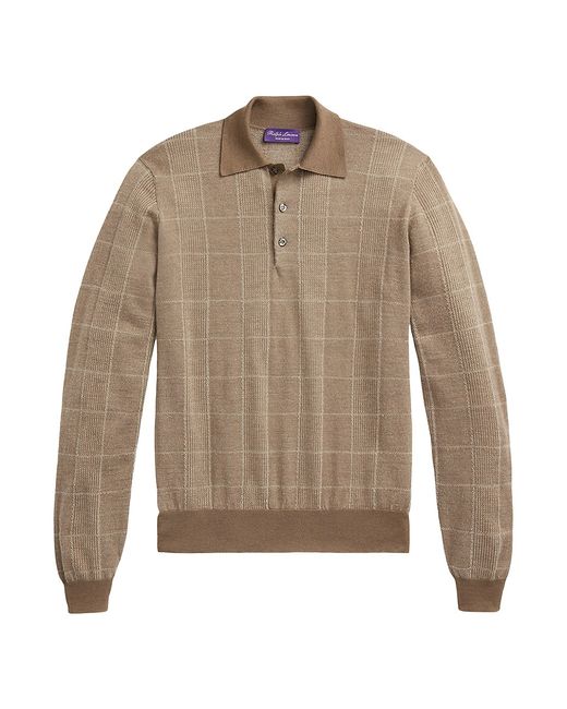 Ralph Lauren Purple Label Mens Plaid Cashmere-Silk Long-Sleeve Polo Sweater