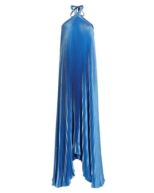 L'Idée Pleated Asymmetric Halter Gown