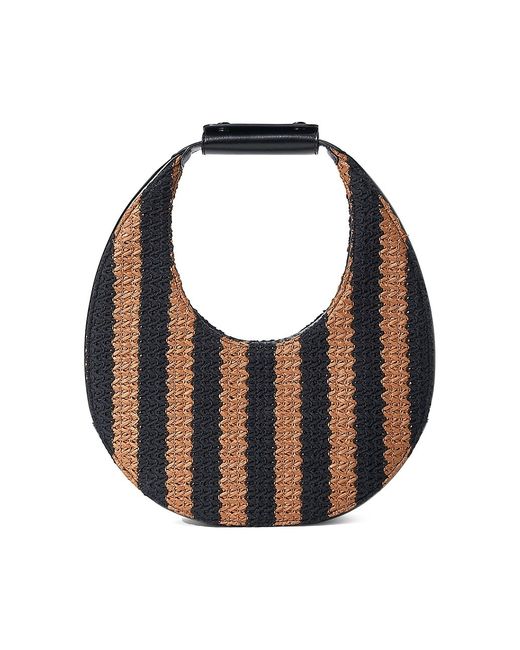 Staud Moon Leather-Trimmed Striped Woven Tote Bag