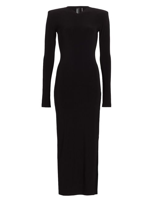 Norma Kamali Shoulder-Pad Long-Sleeve Maxi Dress