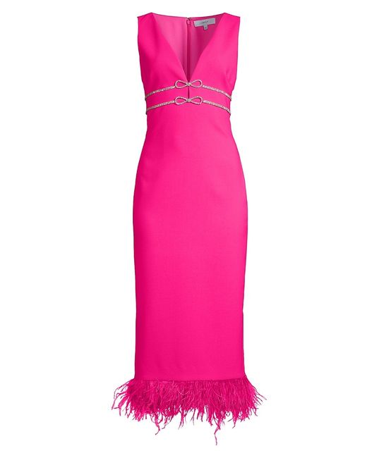 Likely Corianne Crystal Bow Feather Midi-Dress