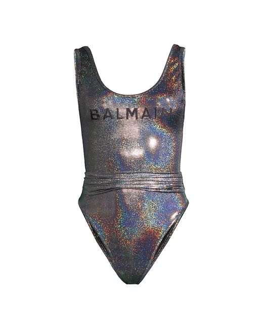Balmain Metallic Logo One-Piece Swimsuit
