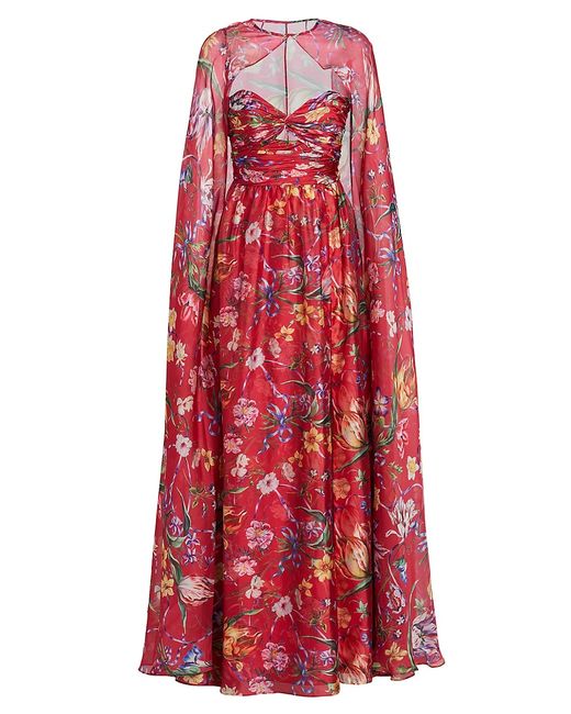 Marchesa Notte Floral Print Halterneck Gown