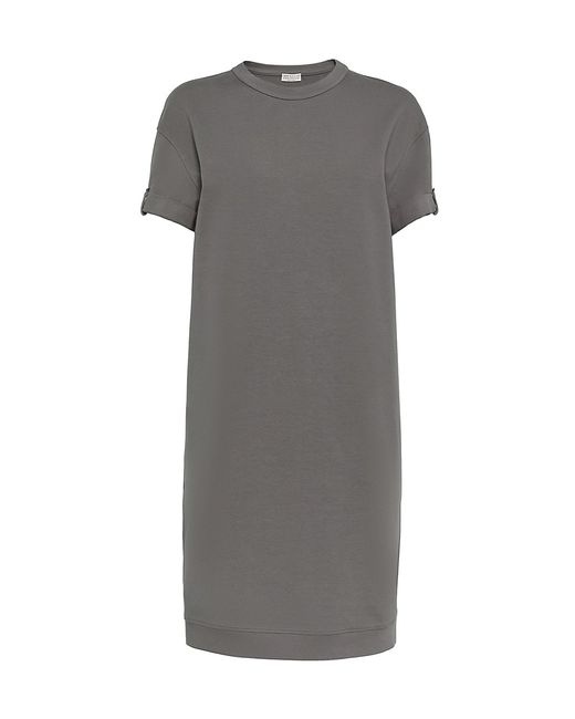 Brunello Cucinelli Stretch Lightweight French Terry Dress With Shiny Cuff Detail