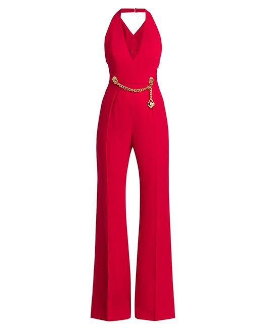 Moschino Chains Hearts V-Neck Halter Jumpsuit
