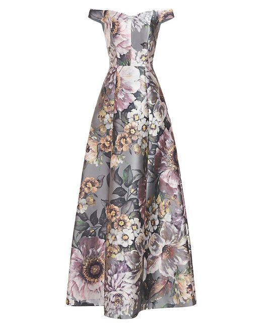 Kay Unger Garland Floral Off-the-Shoulder Gown