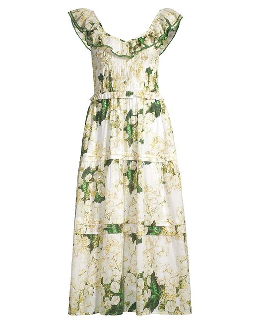 Ro's Garden Tuscany Smocked Floral Midi-Dress