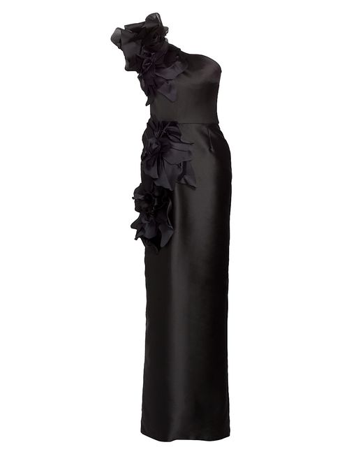 Marchesa Floral Appliqué One-Shoulder Column Gown