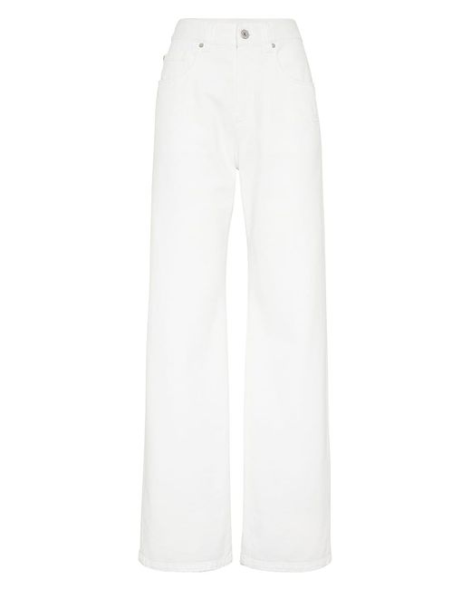 Brunello Cucinelli Stretch Dyed Loose Five Pocket Trousers With Shiny Tab