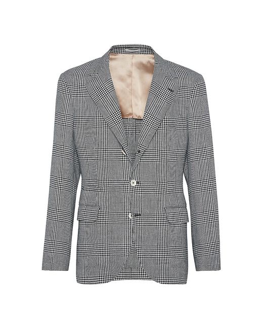 Brunello Cucinelli Wool And Silk Prince Of Wales Deconstructed Blazer