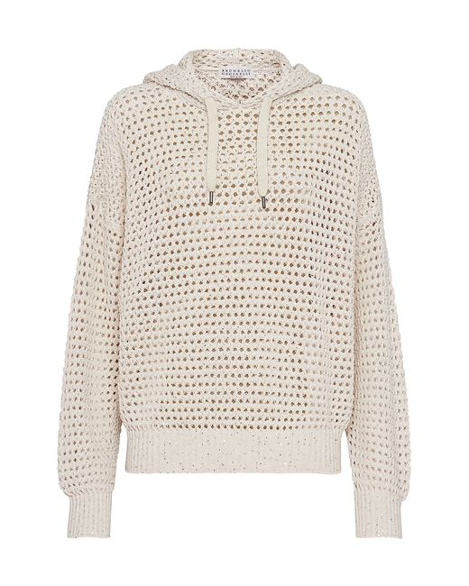 Brunello Cucinelli Cotton Dazzling Net Hooded Sweater