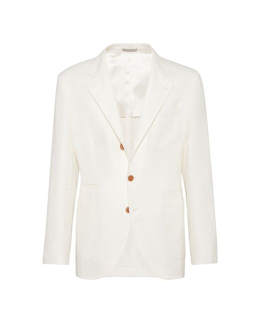 Brunello Cucinelli Wool And Silk Diagonal Deconstructed Blazer With Patch Pockets