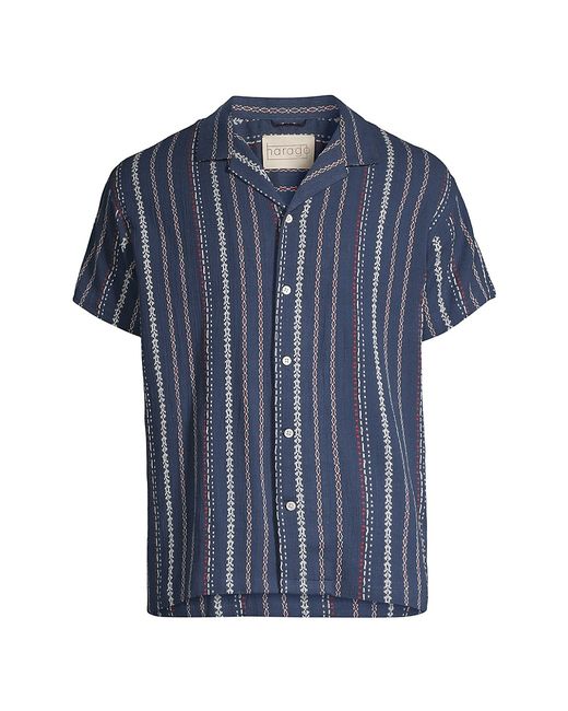 Harago Craft Heritage Stripe-Embroidered Camp Shirt