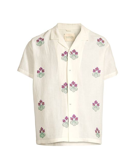 Harago Craft Heritage Floral-Embroidered Linen Camp Shirt