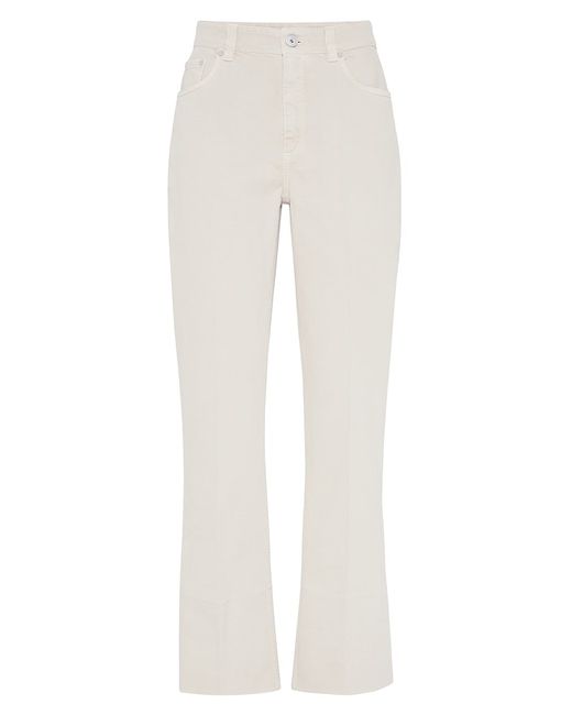 Brunello Cucinelli Garment Dyed Kick Flare Trousers Comfort Soft With Shiny Tab