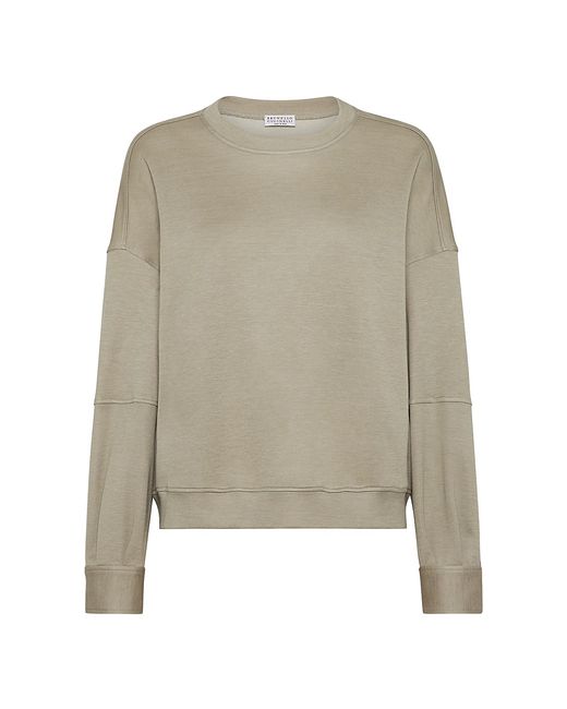 Brunello Cucinelli Cotton And Silk Interlock Sweatshirt With Shiny Sleeve Detail