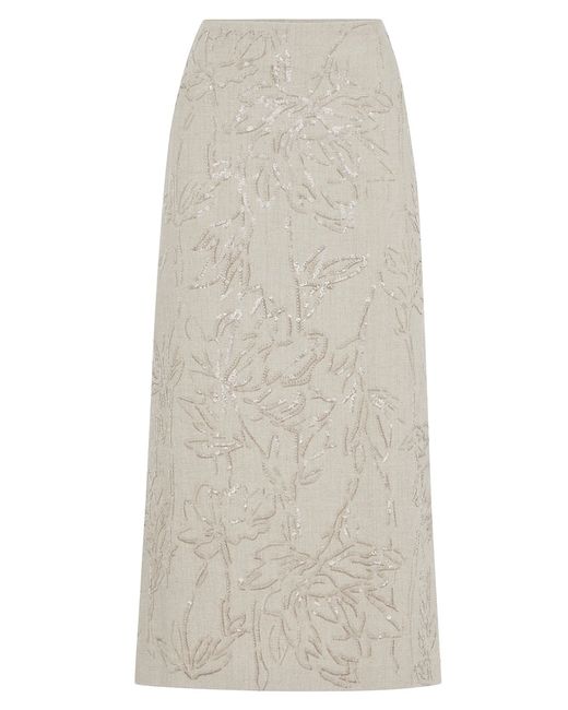 Brunello Cucinelli Canvas Skirt With Dazzling Flower Embroidery