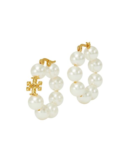 Tory Burch Kira 14K-Gold-Plated Faux Pearl Hoop Earrings