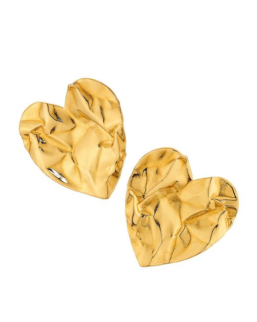 Oscar de la Renta Crushed Goldtone Heart Earrings