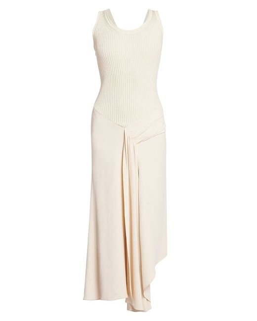 Victoria Beckham Rib-Knit Draped Midi-Dress