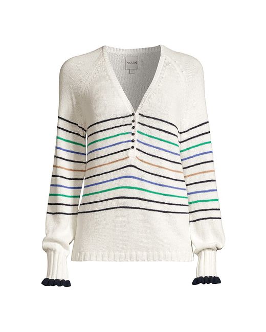 Nic+Zoe Maritime Striped V-Neck Sweater
