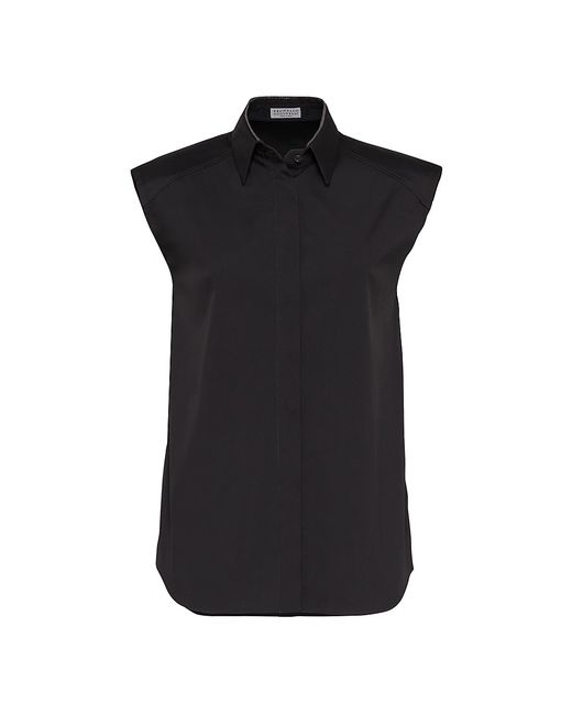 Brunello Cucinelli Stretch Cotton Poplin Sleeveless Shirt With Shiny Collar