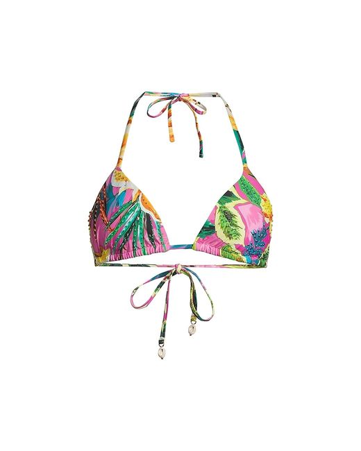 Pq Embellished Tropical Triangle Bikini Top