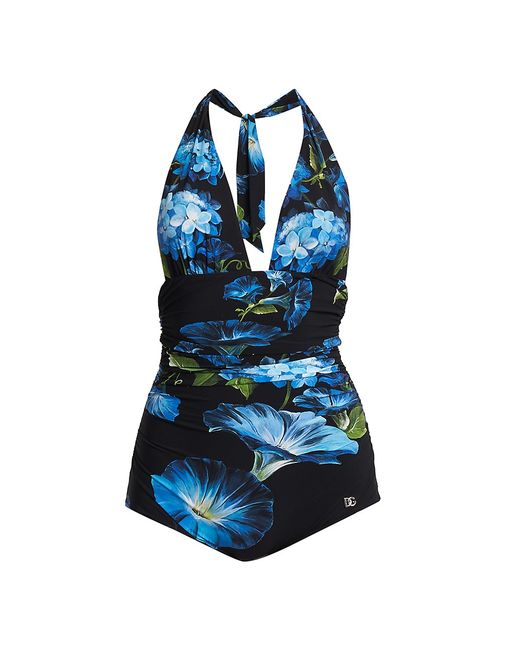 Dolce & Gabbana Floral Ruched Halter One-Piece Swimsuit