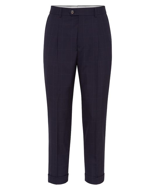 Brunello Cucinelli Overcheck Leisure Fit Trousers with Pleats