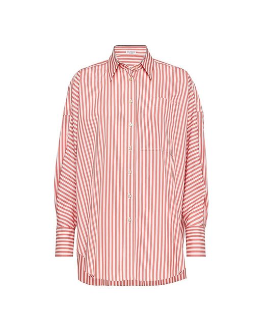 Brunello Cucinelli Cotton And Silk Striped Poplin Shirt