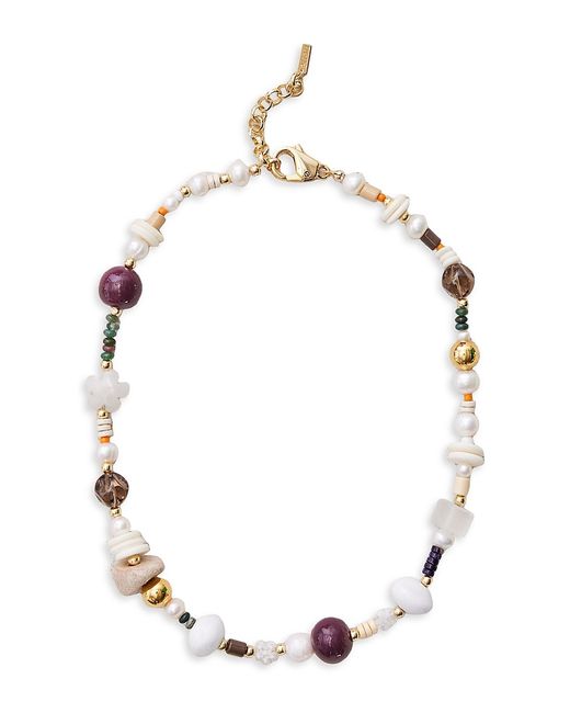 éliou Kruze 14K 18K Plated Freshwater Pearl Multi-Gemstone Bead Necklace