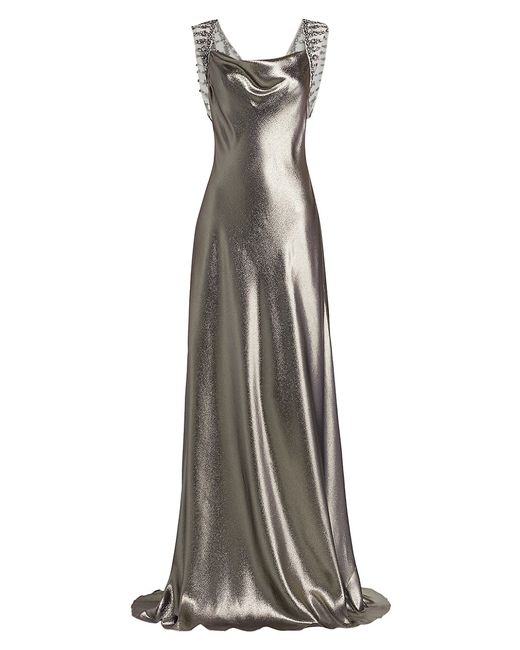 Alberta Ferretti Embellished Straps Lamé Gown