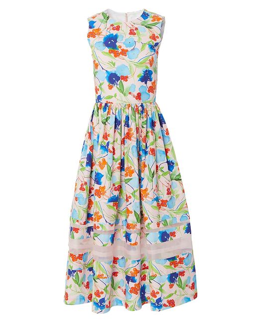 Carolina Herrera Floral Sleeveless A-Line Midi-Dress