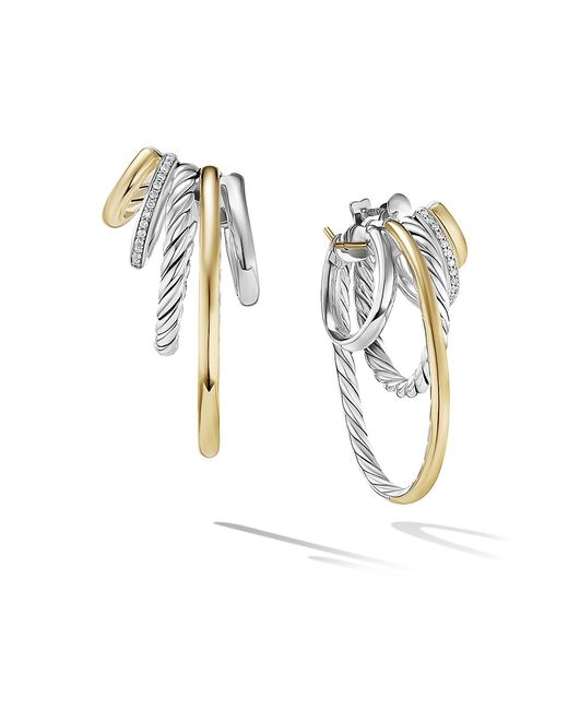David Yurman DY Mercer Multi Hoop Earrings Sterling with 18K and Pavé Diamonds